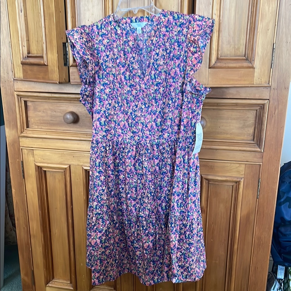 Time and Tru Pink and Blue Mini Flutter Sleeve Sundress